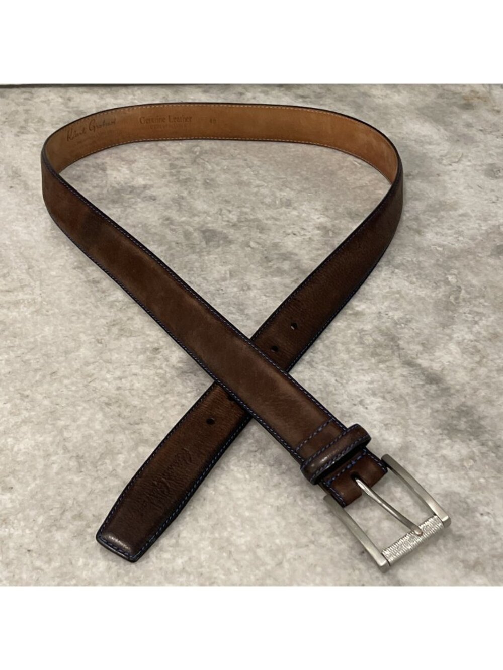 Robert Graham Mens‎ Belt Brown Leather Size 40 - 42 Blue Stitching along Edge